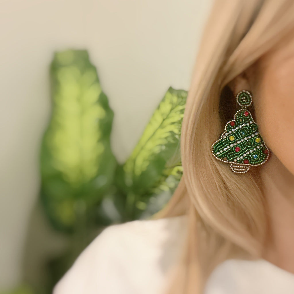 Beaded Holiday Tree Earrings